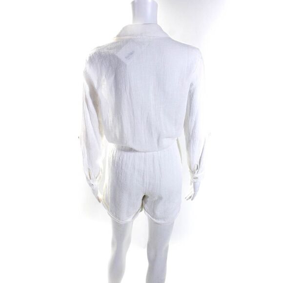 Scarlet Roos Womens Cotton Long Sleeve Drawstring Coverup Romper White Size 2 - Picture 3 of 3